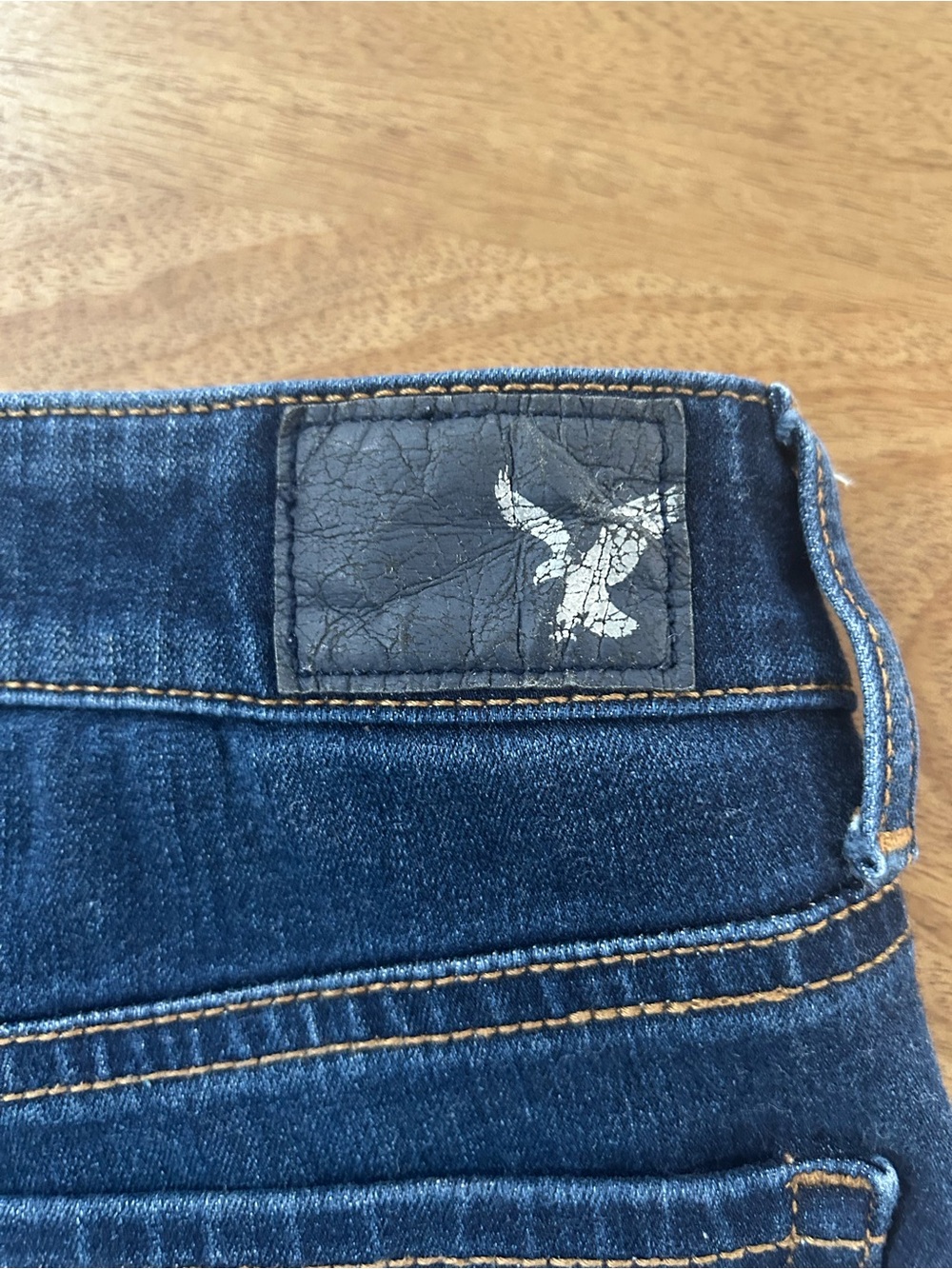 American Eagle Outfitters Dark High Rise Blue Rolled-Hem Denim Shorts - Picture 2 of 7